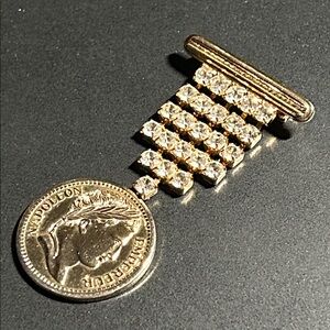 Napoleon Coin Rhinestones Brooch